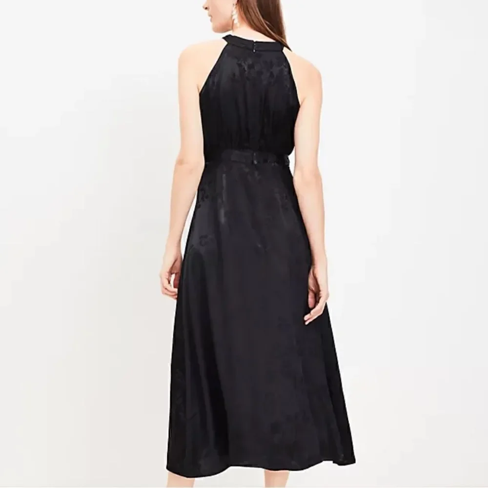 LOFT Jacquard Halter Midi Dress NWT sz16 Black - Picture 3 of 3